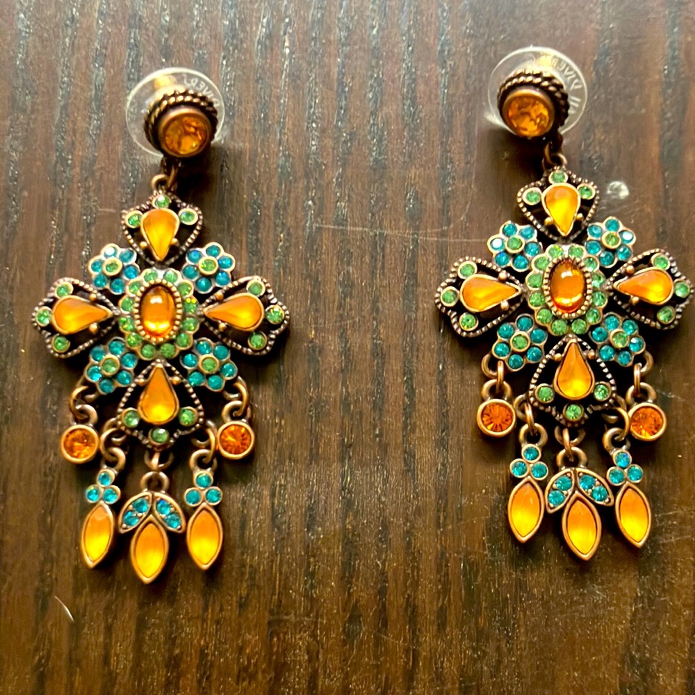 Joan Rivers collection aquamarine & citrine colored chandelier earrings